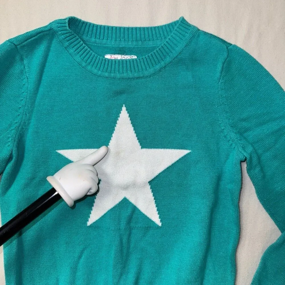 Childrens Place Star Sweater Girls Small 5/6 Teal Pullover Knit Lightweight Fall